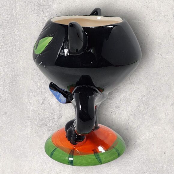 Black Cat Halloween Planter or Mug Whimsical Ceramic Goblet Style Kitty Spooky - Picture 2 of 10